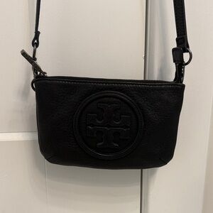 Tory Burch Black Leather Crossbody Bag with Logo